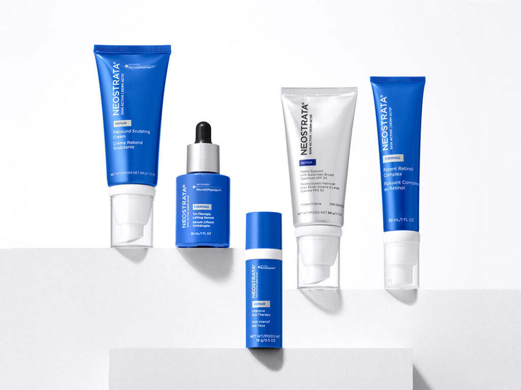 Billede af fem produkter fra NEOSTRATAs Skin Active-serie